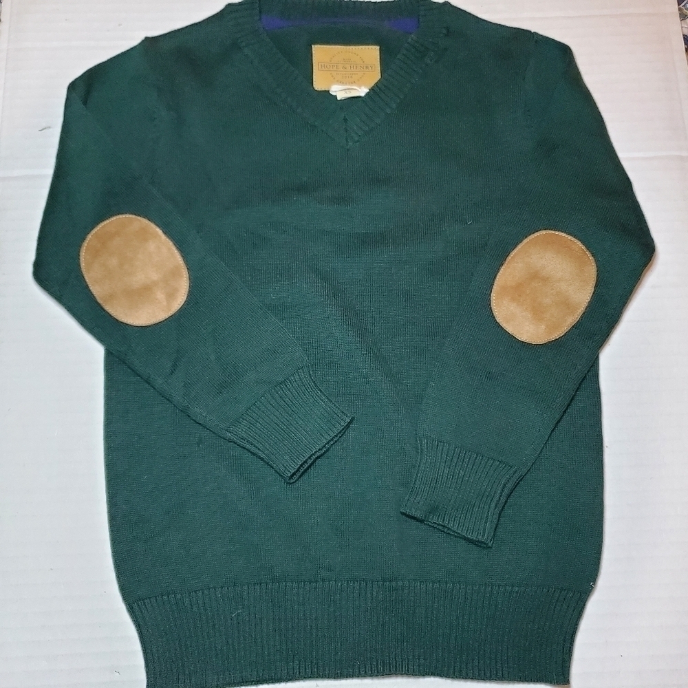 Hope & Henry Fine Gauge V-Neck Organic Sweater with Elbow Patches Sz XS